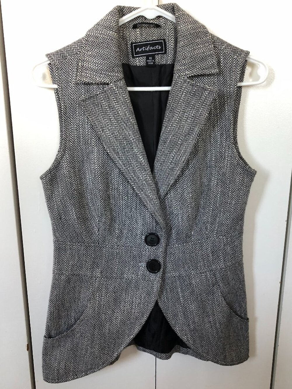 Black & White Herringbone Chevron Equestrian Work Casual Tweed Vest - Size XS